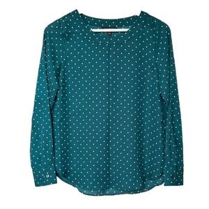 Banana Republic Blouse Womens XS Green‎ White Polka Dot Casual Office